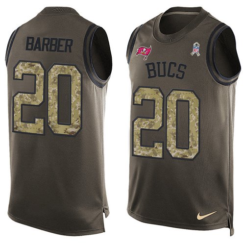 Men's Limited Ronde Barber Nike Jersey Green - #20 Salute to Service Tank Top NFL Tampa Bay Buccaneers